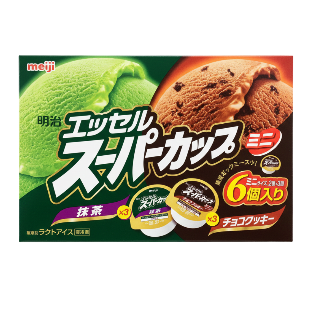 Meiji Essel Super Matcha and Choco Cookie Mini Cup Ice Cream (6 Pieces), 540 ml